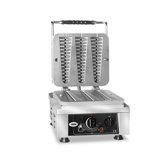GMG - Waffeleisen Waffelino - 3x 23 x 6 x 2,4cm - 50° bis 300°C Feste Backplatte aus Gusseisen - Fettfangrinne - Gehäuse Edelstahl GMG