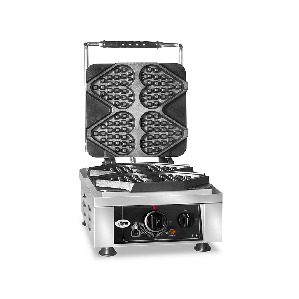 GMG - Waffeleisen Ti amo - 4x 13,2 x 12,5 x 2,8cm - 50° bis 300°C Feste Backplatte aus Gusseisen - Gehäuse Edelstahl GMG
