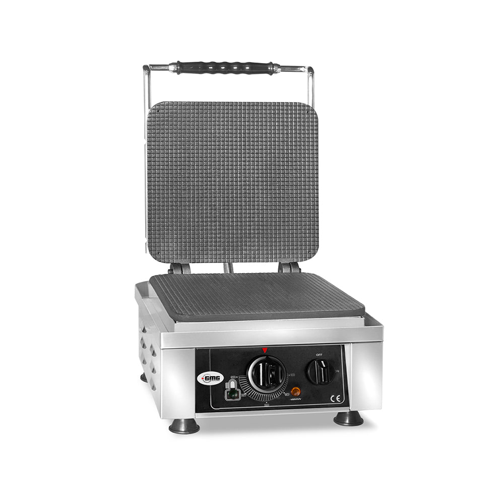 GMG - Waffeleisen Gelato - 1x 23 x 23 x 1cm - 50° bis 300°C Feste Backplatte aus Gusseisen - Fettfangrinne - Gehäuse Edelstahl GMG
