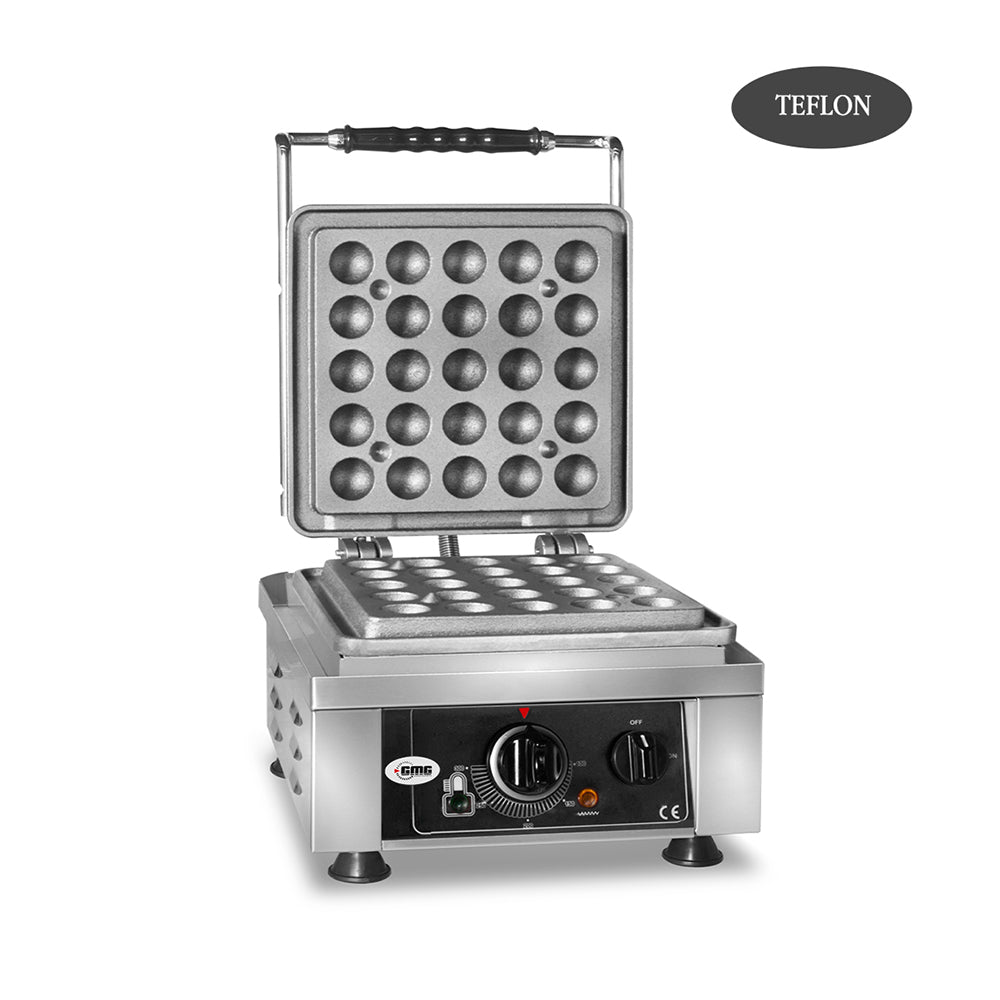 GMG - Waffeleisen Lokmia-D - 1x Ø 25 x 3,5cm x 1,7cm / 3,4cm - 50° bis 300°C Feste Backplatte aus Gusseisen - Fettfangrinne GMG