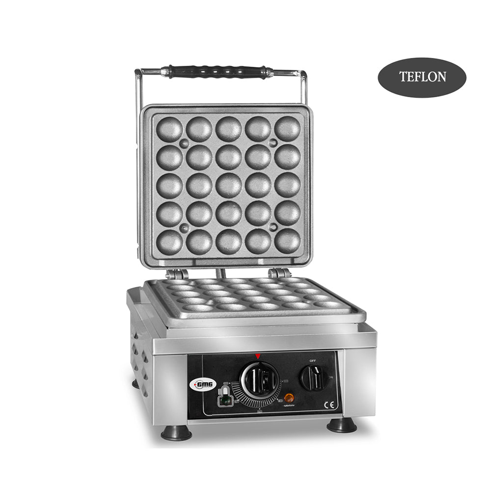 GMG - Waffeleisen Lokmia-L - 1x Ø 25 x 4,2cm x 1,2cm / 2,4cm - 50° bis 300°C Feste Backplatte aus Gusseisen - Fettfangrinne GMG
