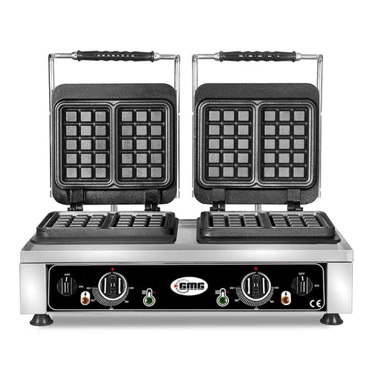 GMG - Waffeleisen Bruxelles - 4x 10,2 x 16,5 x 2,6cm - 50° bis 300°C Feste Backplatte aus Gusseisen - Gehäuse Edelstahl GMG