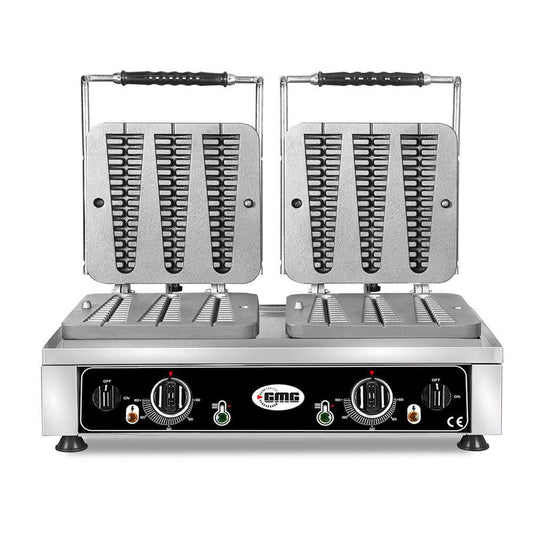 GMG - Waffeleisen Waffelino - 6x 23 x 6 x 2,4cm - 50° bis 300°C Feste Backplatte aus Gusseisen - Fettfangrinne - Gehäuse Edelstahl GMG