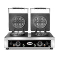 GMG - Waffeleisen American - 2x Ø 16 x 1,5cm - 50° bis 300°C Feste Backplatte aus Gusseisen - Fettfangrinne - Gehäuse Edelstahl GMG