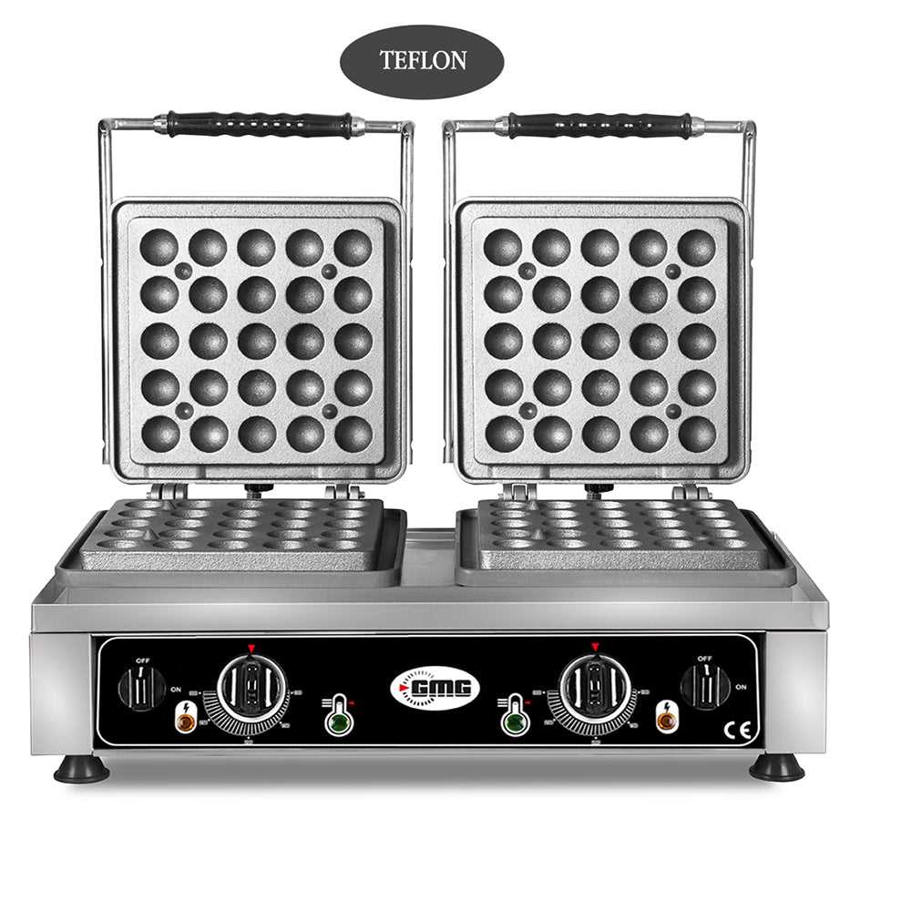 GMG - Waffeleisen Lokmia-D - 2x Ø 25 x 3,5cm x 1,7cm / 3,4cm - 50° bis 300°C Feste Backplatte aus Gusseisen - Fettfangrinne GMG