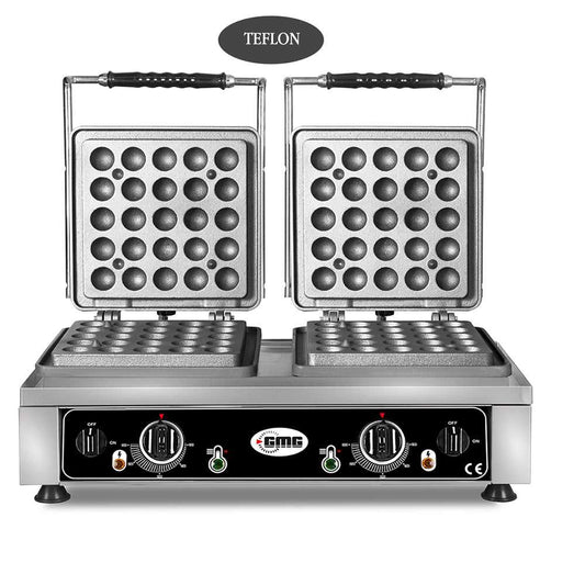 GMG - Waffeleisen Lokmia-D - 2x Ø 25 x 3,5cm x 1,7cm / 3,4cm - 50° bis 300°C Feste Backplatte aus Gusseisen - Fettfangrinne GMG