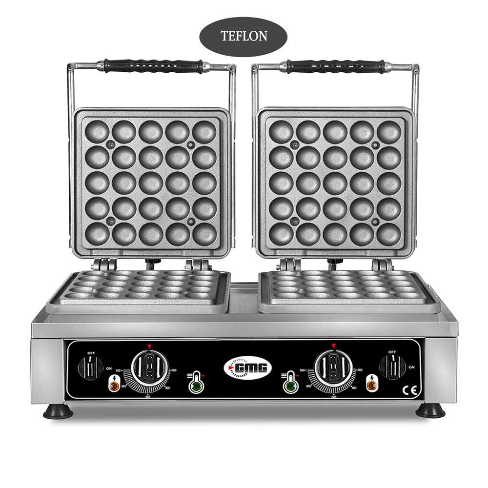 GMG - Waffeleisen Lokmia-L - 2x Ø 25 x 4,2cm x 1,2cm / 2,4cm - 50° bis 300°C Feste Backplatte aus Gusseisen - Fettfangrinne GMG