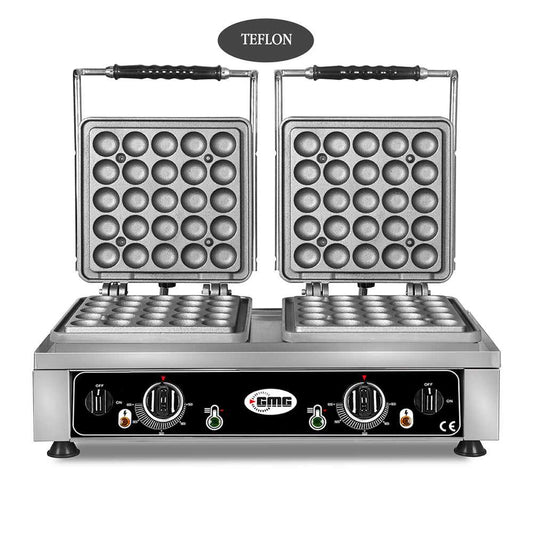 GMG - Waffeleisen Lokmia-L - 2x Ø 25 x 4,2cm x 1,2cm / 2,4cm - 50° bis 300°C Feste Backplatte aus Gusseisen - Fettfangrinne GMG