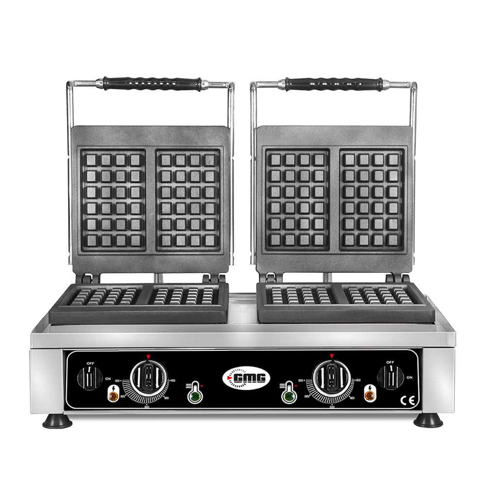 GMG - Waffeleisen Classico - 4x 10 x 17 x 1.5cm - 50° bis 300°C - Feste Backplatte aus Gusseisen - Umlaufende Fettfangrinne GMG