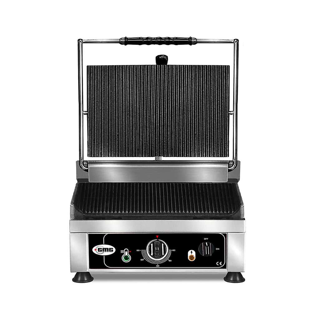 GMG - Kontaktgrill - ▲ & ▼ Gerillt - mit Grillplatten aus Gusseisen, Fettauffangschale und Temperaturregelung 50° - 300° C GMG