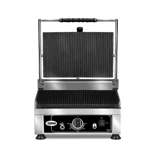 GMG - Kontaktgrill - ▲ & ▼ Gerillt - mit Grillplatten aus Gusseisen, Fettauffangschale und Temperaturregelung 50° - 300° C GMG