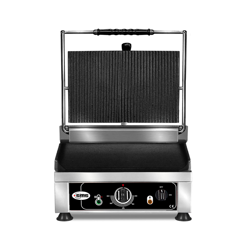GMG - Kontaktgrill - ▲ Gerillt ▼ Glatt - mit Grillplatten aus Gusseisen, Fettauffangschale und Temperaturregelung 50° - 300° C GMG