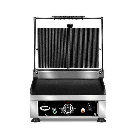 GMG - Kontaktgrill - ▲ Gerillt ▼ Glatt - mit Grillplatten aus Gusseisen, Fettauffangschale und Temperaturregelung 50° - 300° C GMG