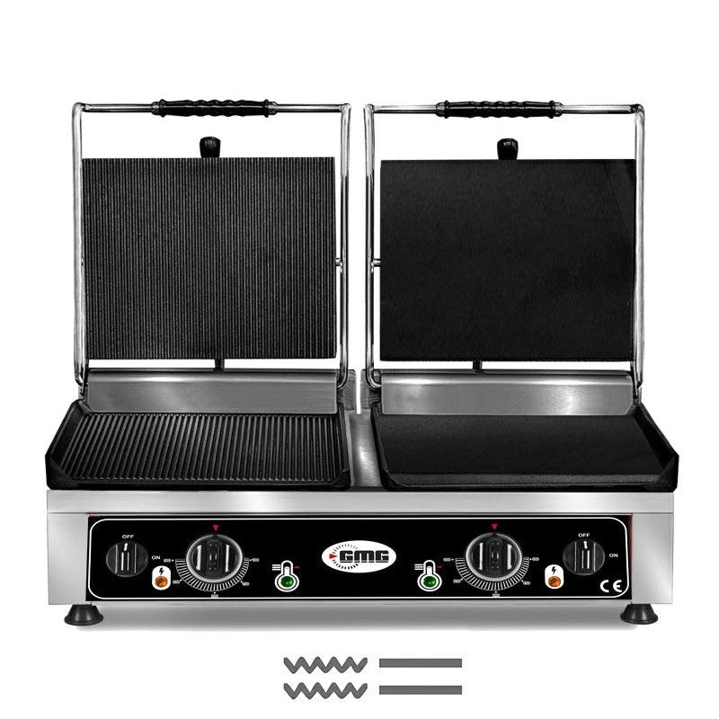 GMG - Doppel-Kontaktgrill - ▲ Gerillt/Glatt ▼ Gerillt/Glatt - mit Grillplatten aus Gusseisen, Temperaturregelung 50° - 300° C GMG