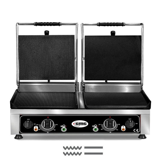 GMG - Doppel-Kontaktgrill - ▲ Gerillt/Glatt ▼ Gerillt/Glatt - mit Grillplatten aus Gusseisen, Temperaturregelung 50° - 300° C GMG