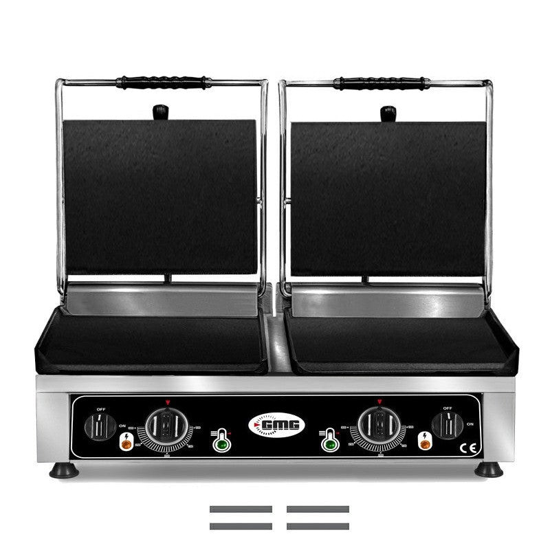GMG - Doppel-Kontaktgrill - ▲ & ▼ Glatt - mit Grillplatten aus Gusseisen, Fettauffangschale und Temperaturregelung 50° - 300° C GMG