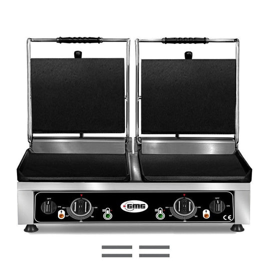 GMG - Doppel-Kontaktgrill - ▲ & ▼ Glatt - mit Grillplatten aus Gusseisen, Fettauffangschale und Temperaturregelung 50° - 300° C GMG