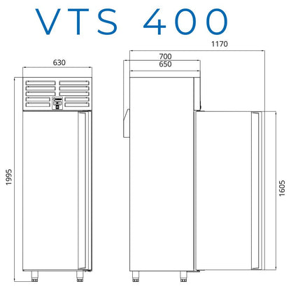 Kühlschrank Edelstahl, VTS 400, mit 1 Tür, 400 Liter, iceinox, 630x650x2000mm iceinox