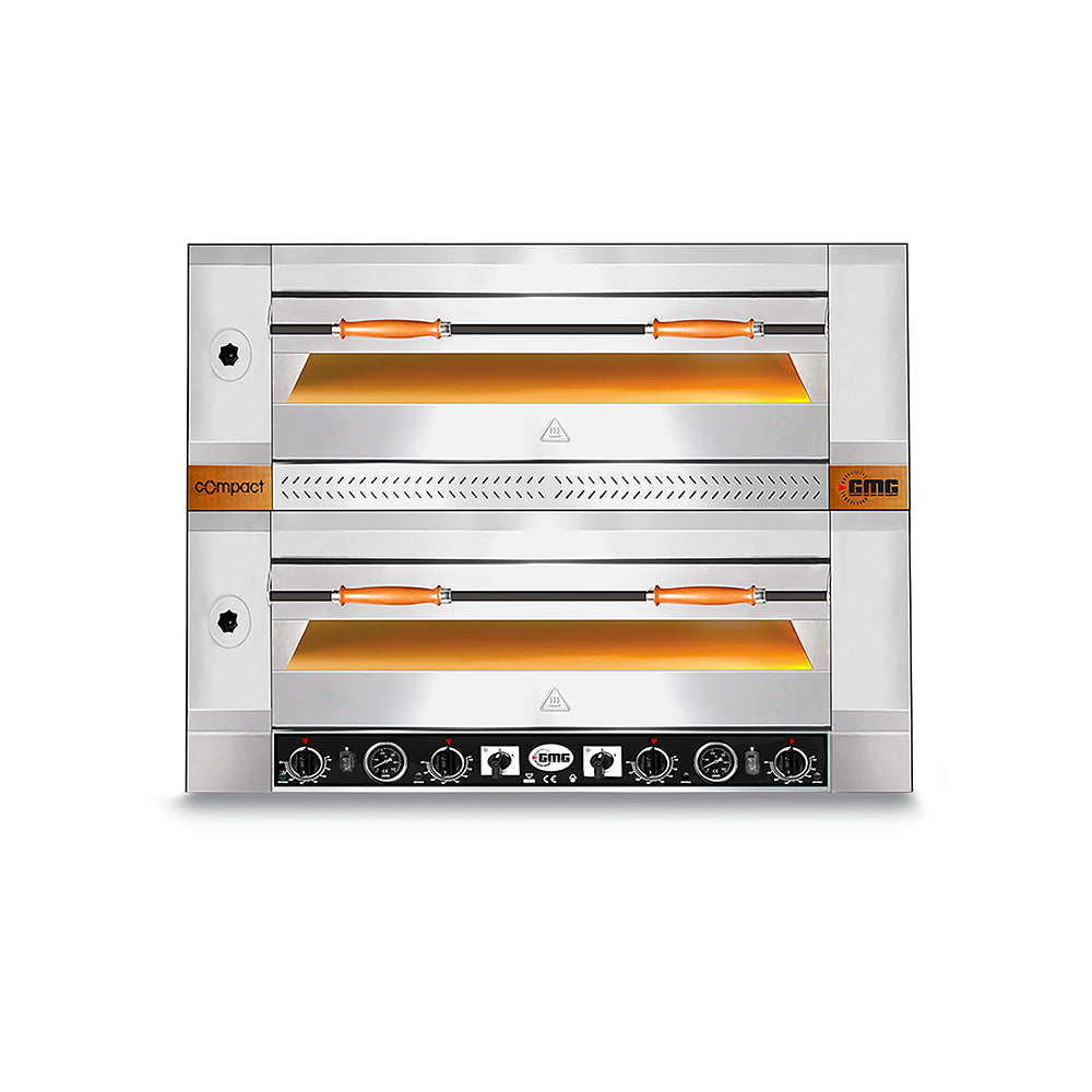 GMG - Pizzaofen - 4+4x Ø 35 cm | 10 kW 400V | Bedienelement unten - mit Schamottsteinboden - 2 Backkammern GMG