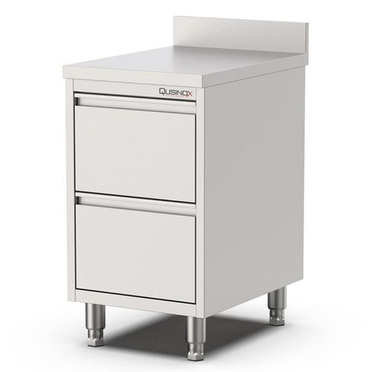 Edelstahl Schubladenschrank, 500x700x900mm, mit 2 Schubladen und Aufkantung Qusinox
