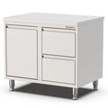 Edelstahl Schubladenschrank, 10000x700x900mm, mit 2 Schubladen rechts und Kipptür Qusinox