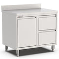 Edelstahl Schubladenschrank, 1000x600x900mm, mit 2 Schubladen links, Kipptür und Aufkantung Qusinox
