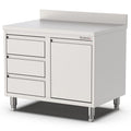 Edelstahl Schubladenschrank, 1000x600x900mm, mit 3 Schubladen links, Kipptür und Aufkantung Qusinox