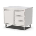 Edelstahl Schubladenschrank, 800x600x900mm, mit 3 Schubladen rechts und Kipptür Qusinox