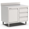 Edelstahl Schubladenschrank, 800x700x900mm, mit 3 Schubladen rechts, Kipptür und Aufkantung Qusinox