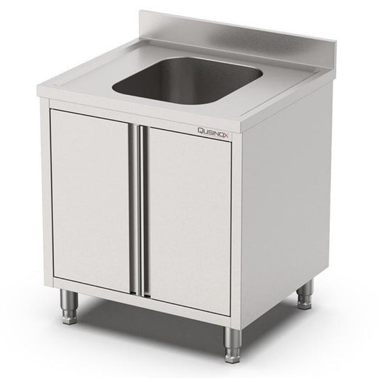 Spülschrank, 800x700x900mm, mit 1 Becken, Flügeltüren und Aufkantung Qusinox