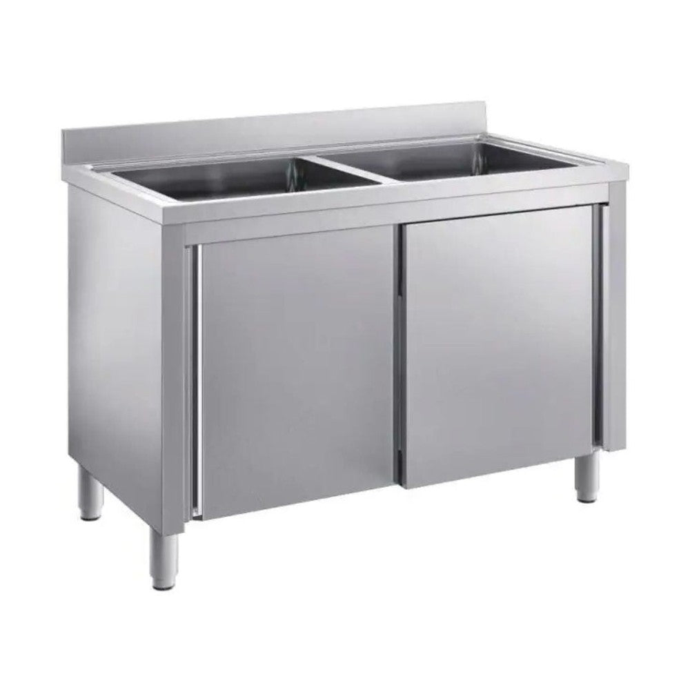 SARO Spülschrank mit Schiebetüren 1200mm, 2 Becken mittig SARO