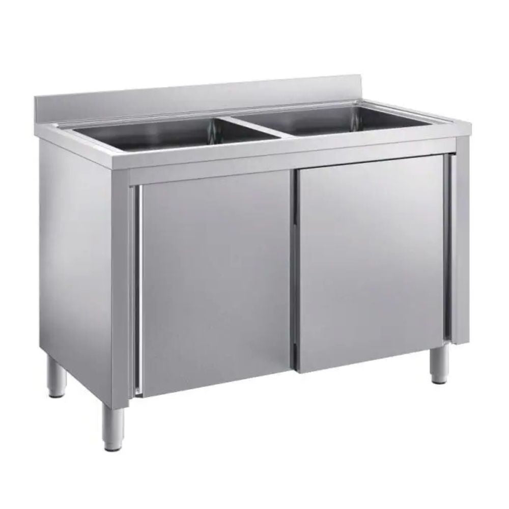 SARO Spülschrank mit Schiebetüren 1200mm, 2 Becken mittig SARO