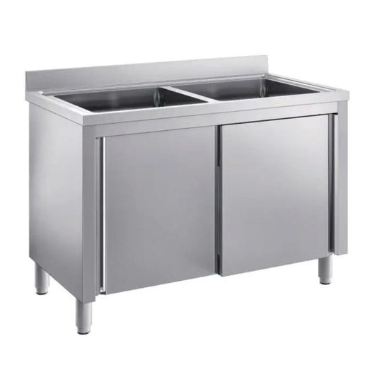 SARO Spülschrank mit Schiebetüren 1200mm, 2 Becken mittig SARO