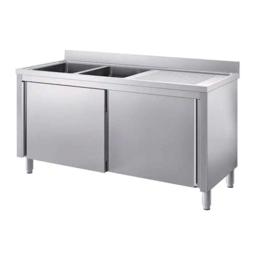 SARO Spülschrank mit Schiebetüren 1600mm, 2 Becken links SARO