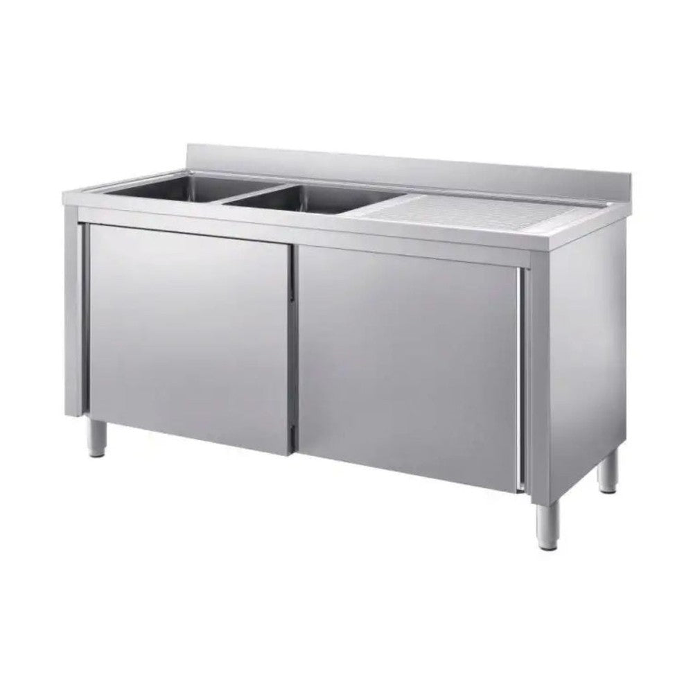 SARO Spülschrank mit Schiebetüren 1600mm, 2 Becken links SARO