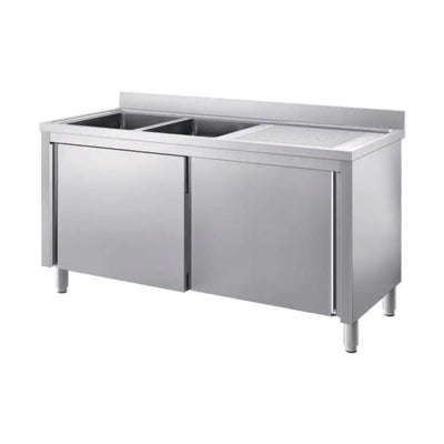 SARO Undercounter Cabinet 2000 mm, 2 Bowls Left – Sliding Doors, AISI 304
