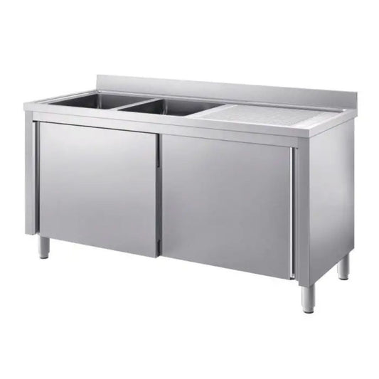 SARO Spülschrank mit Schiebetüren 1600mm, 2 Becken links SARO
