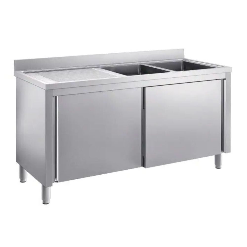 SARO Spülschrank mit Schiebetüren 2000mm, 2 Becken rechts SARO