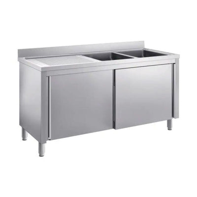SARO Undercounter Sink Cabinet 2000 mm, Right-Hand Double Bowl – Sliding Doors, AISI 304