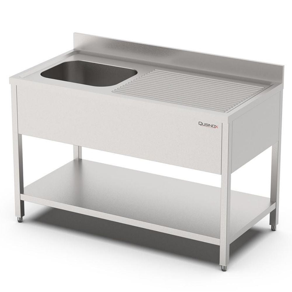 Spültisch, 1200x700x900mm, mit Grundboden, 1 Becken links und Aufkantung Qusinox