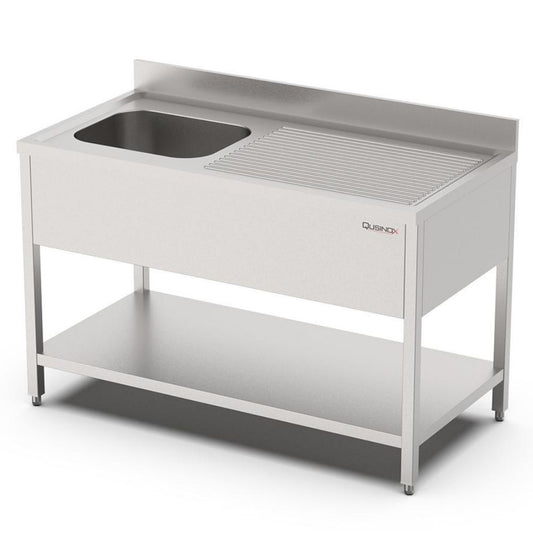 Spültisch, 1200x700x900mm, mit Grundboden, 1 Becken links und Aufkantung Qusinox
