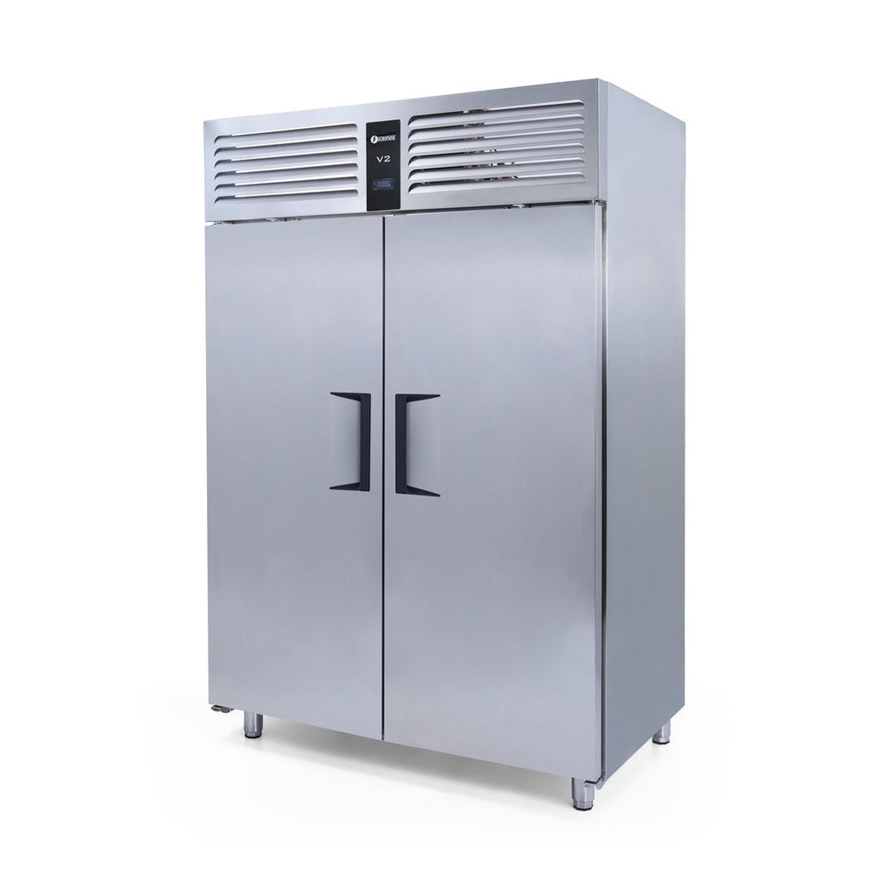 Tiefkühlschrank Edelstahl, VTS 1340, mit 2 Glastüren, 1350 Liter, GN 2/1, iceinox, 1400x870x2100mm iceinox