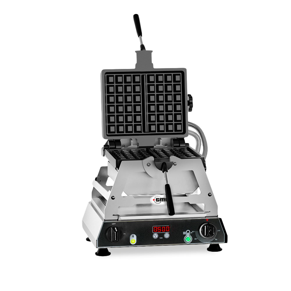 GMG - Waffeleisen Rondo - 2x 10,8 x 17,4 x 1,4cm - Wechselbare Backplatte aus Gusseisen - 180° drehbar - 50° bis 300°C - Gehäuse Edelstahl - mit Timer GMG