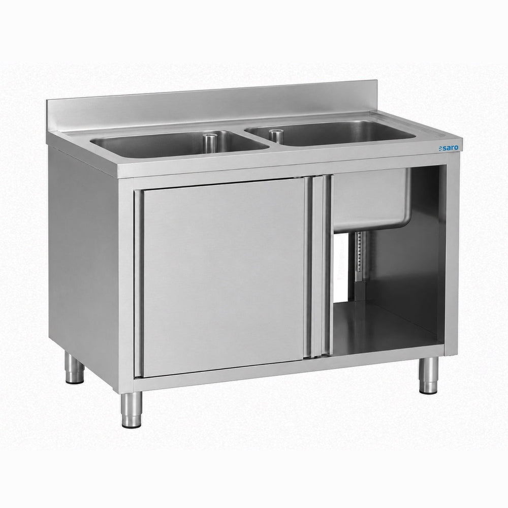 SARO Spülschrank 1200 mm – 2 Becken mittig, Schiebetüren