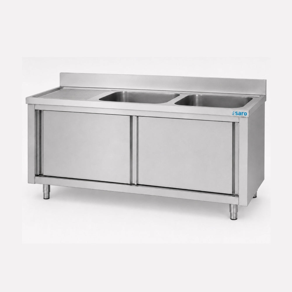 SARO Spülschrank mit Schiebetüren 1600mm, 2 Becken rechts
